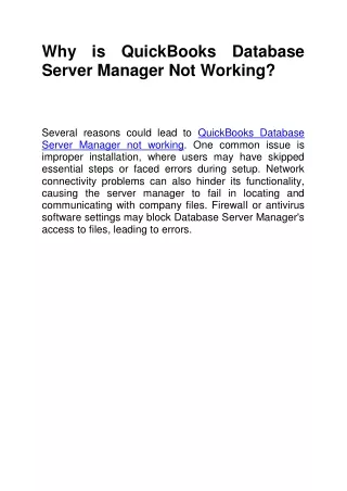 Why is QuickBooks Database Server Manager Not Working