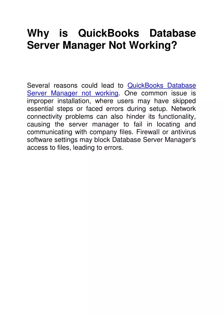 why is quickbooks database server manager