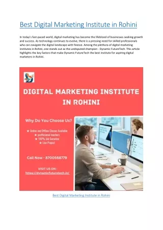 Best Digital Marketing Institute in Rohini