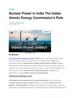 Nuclear Power in India The Indian Atomic Energy Commission's Role