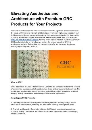 Elevating Aesthetics and Architecture with Premium GRC Products for Your Projects