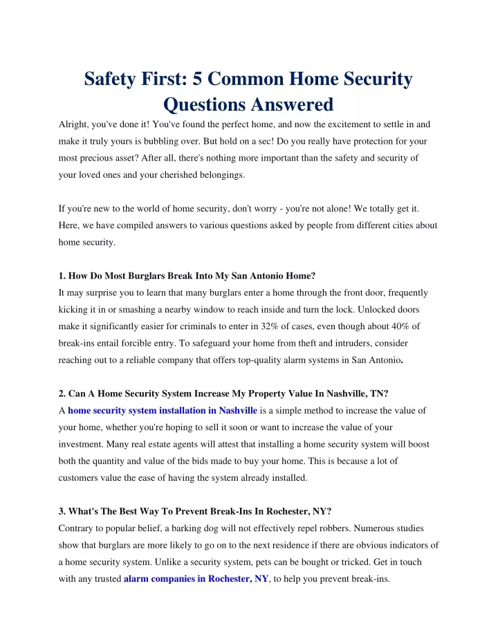 safety first 5 common home security questions