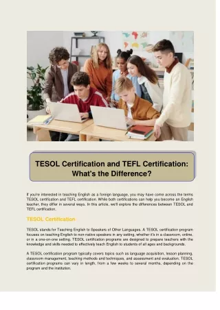 TESOL Certification and TEFL Certification