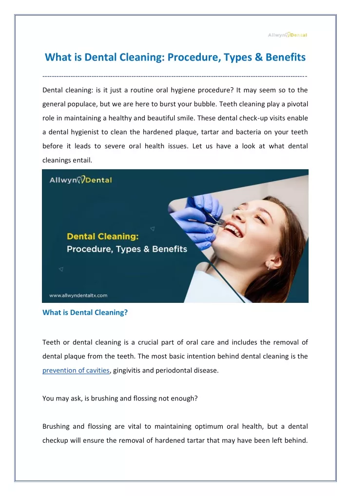 what is dental cleaning procedure types benefits