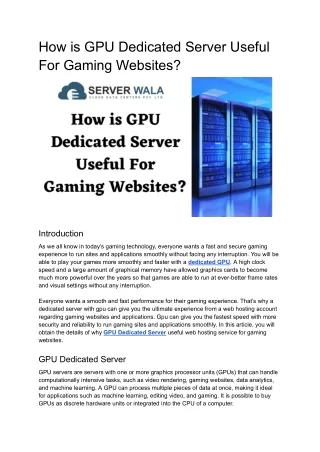 How is GPU Dedicated Server Useful For Gaming Websites_