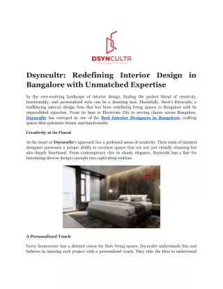 Dsyncultr - Redefining Interior Design in Bangalore with Unmatched Expertise