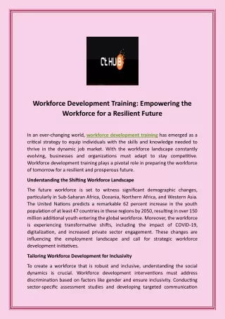 Workforce Development Training Empowering the Workforce for a Resilient Future