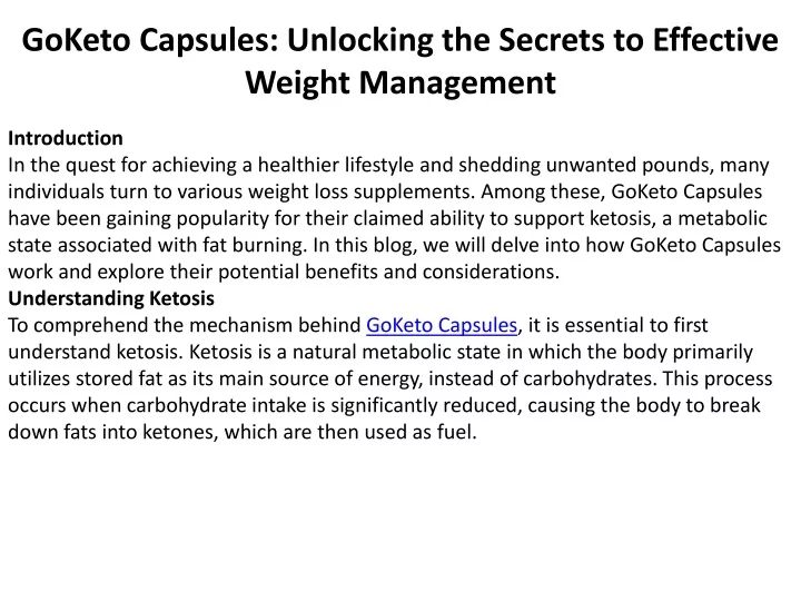 goketo capsules unlocking the secrets to effective weight management