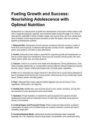 Fueling Growth and Success_ Nourishing Adolescence with Optimal Nutrition