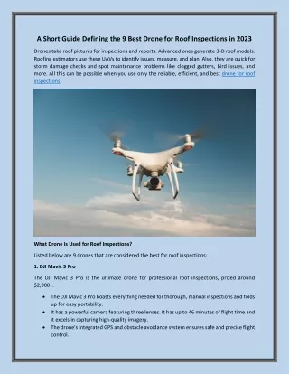 A Short Guide Defining the 9 Best Drone for Roof Inspections in 2023