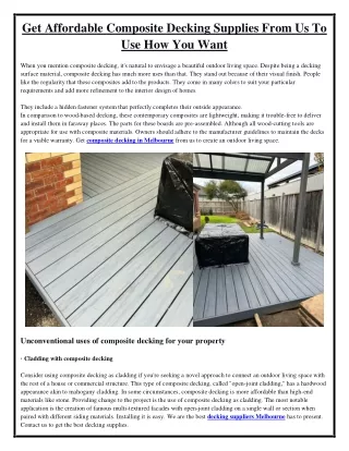 Get Affordable Composite Decking Supplies From Us To Use How You Want