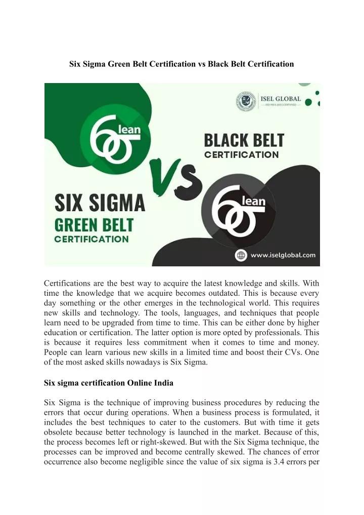 six sigma green belt certification vs black belt