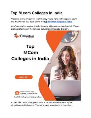 Top Mcom colleges in India Blog