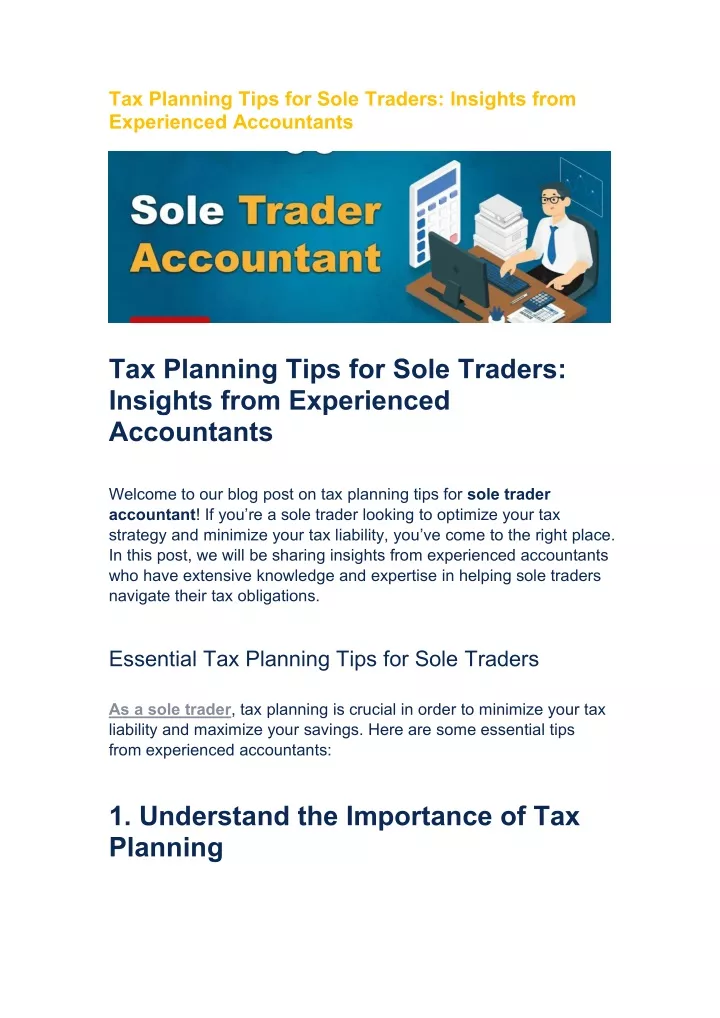 tax planning tips for sole traders insights from
