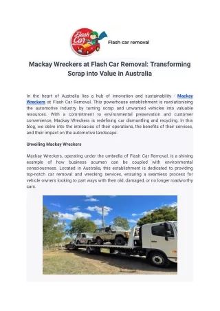 Mackay Wreckers at Flash Car Removal: Transforming Scrap into Value in Australia