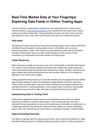 Real-Time Market Data at Your Fingertips- Exploring Data Feeds in Online Trading Apps