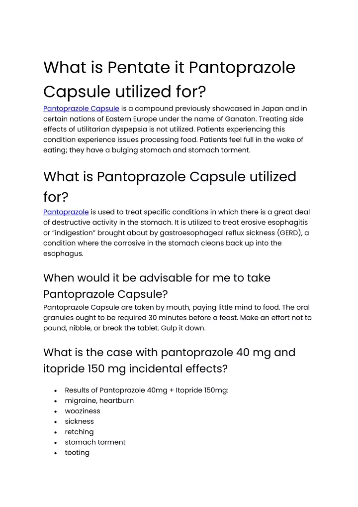 what is pentate it pantoprazole capsule utilized