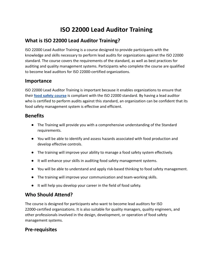 iso 22000 lead auditor training