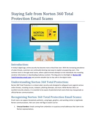 Staying Safe from Norton 360 Total Protection Email Scams