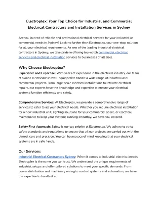 Electroplex_ Your Top Choice for Industrial and Commercial Electrical Contractors and Installation Services in Sydney