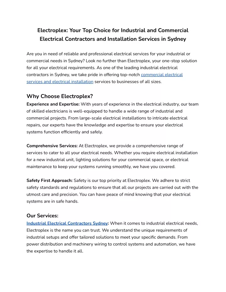 electroplex your top choice for industrial