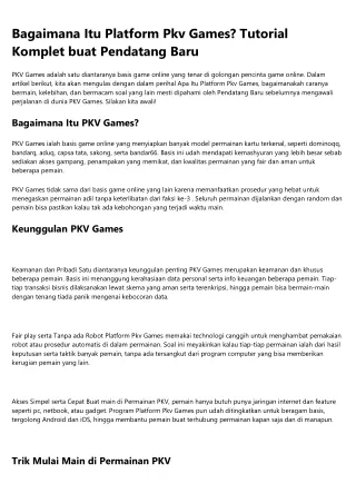 Apa Itu   PKV Games? Petunjuk Komplet buat Pendatang Baru