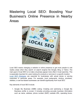 Mastering Local SEO: Boosting Your Business's Online Presence in Nearby Areas