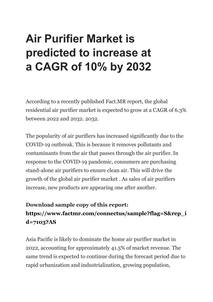 air purifier market is predicted to increase