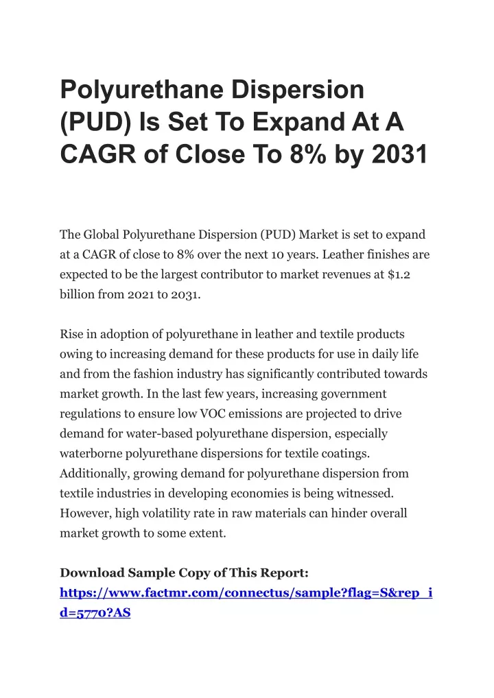 polyurethane dispersion pud is set to expand
