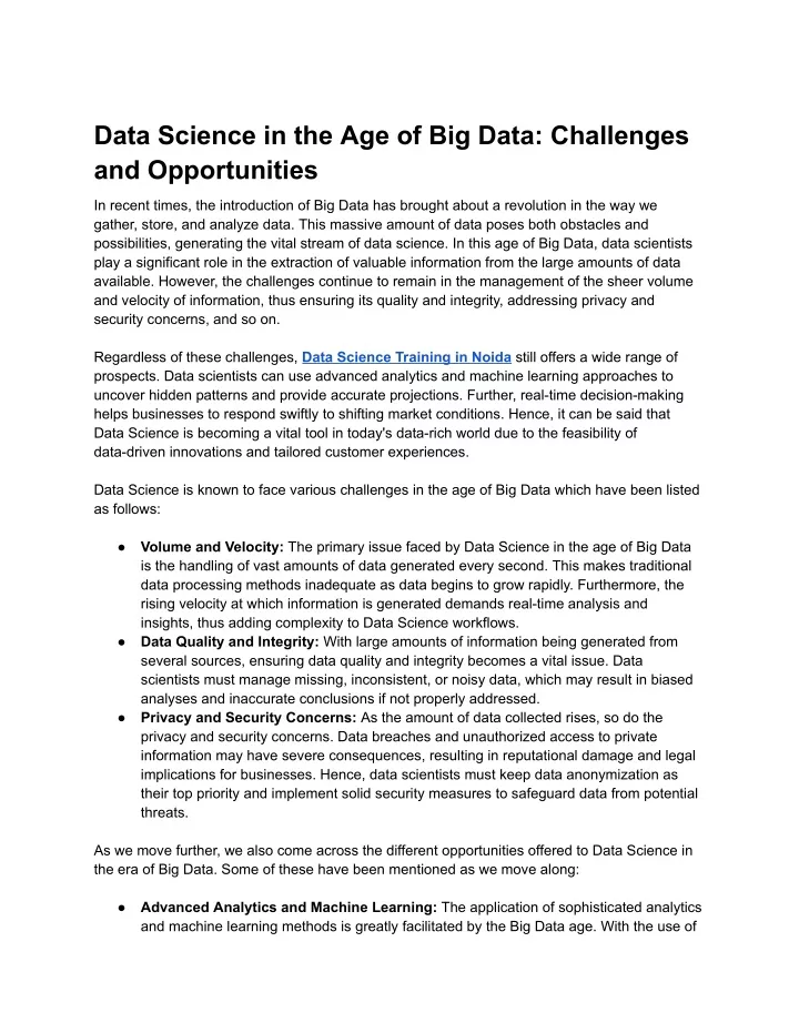 data science in the age of big data challenges