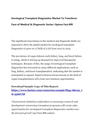 Serological Transplant Diagnostics Market