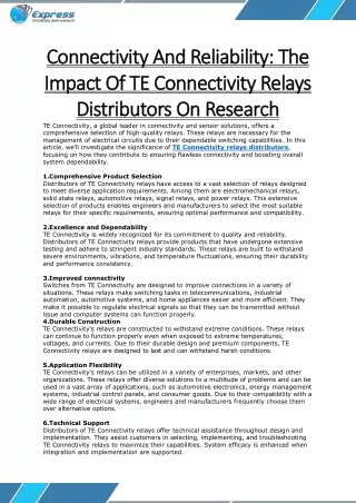 Connectivity And Reliability The Impact Of TE Connectivity Relays Distributors On Research
