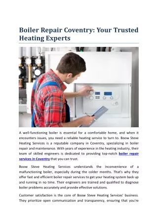 Boiler Repair Coventry Your Trusted Heating Experts