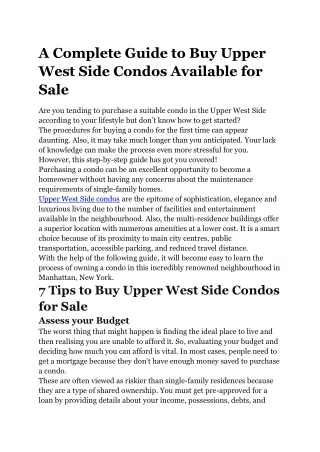 a complete guide to buy upper west side condos