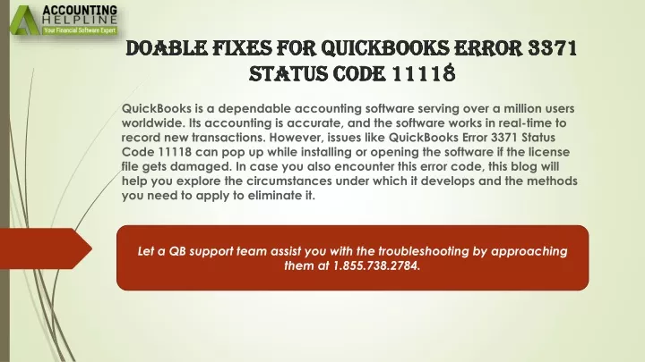 doable fixes for quickbooks error 3371 status code 11118