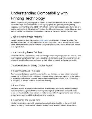 Understanding Compatibility with Printing Technology