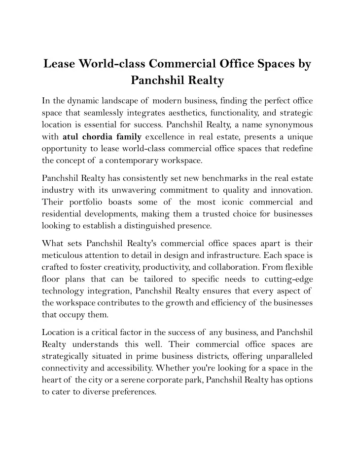 lease world class commercial office spaces