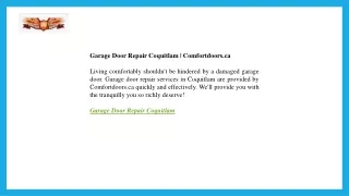 Garage Door Repair Coquitlam Comfortdoors.ca