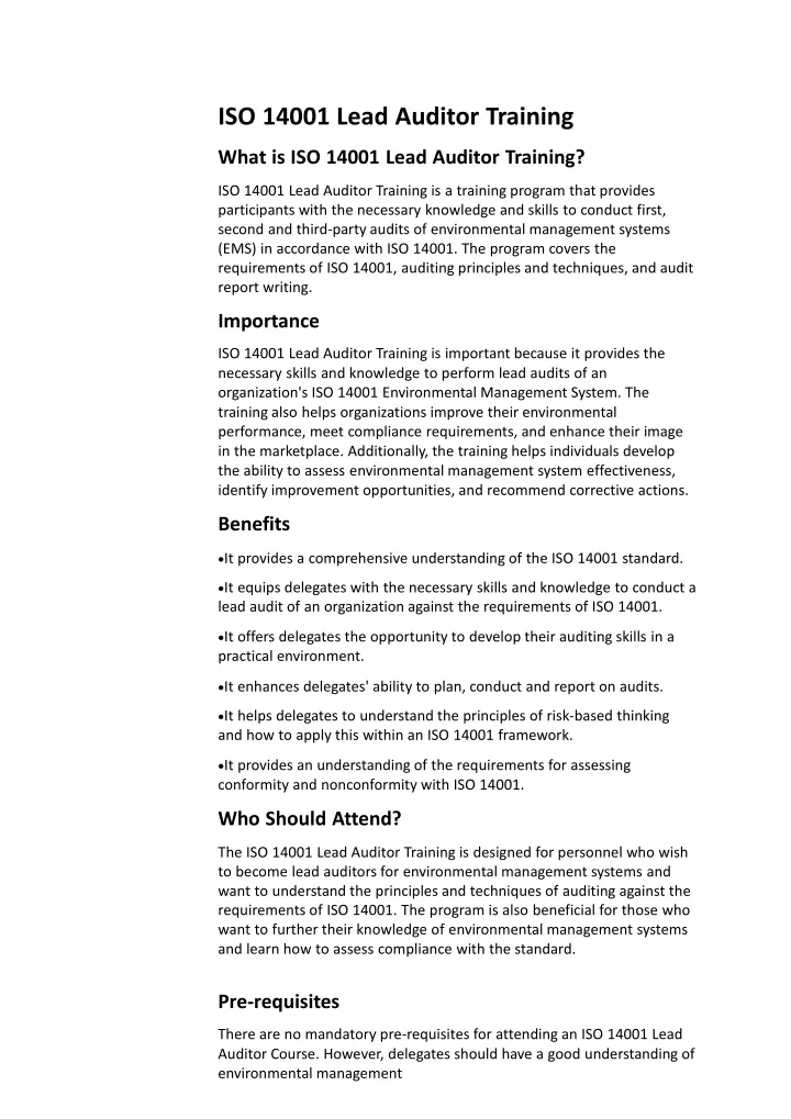 iso 14001 lead auditor training what is iso 14001