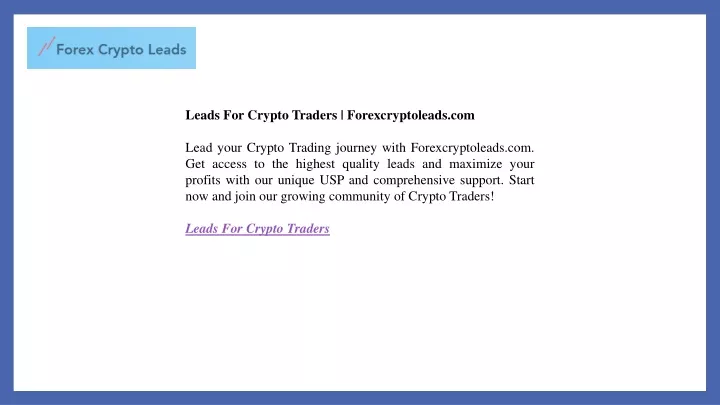 leads for crypto traders forexcryptoleads