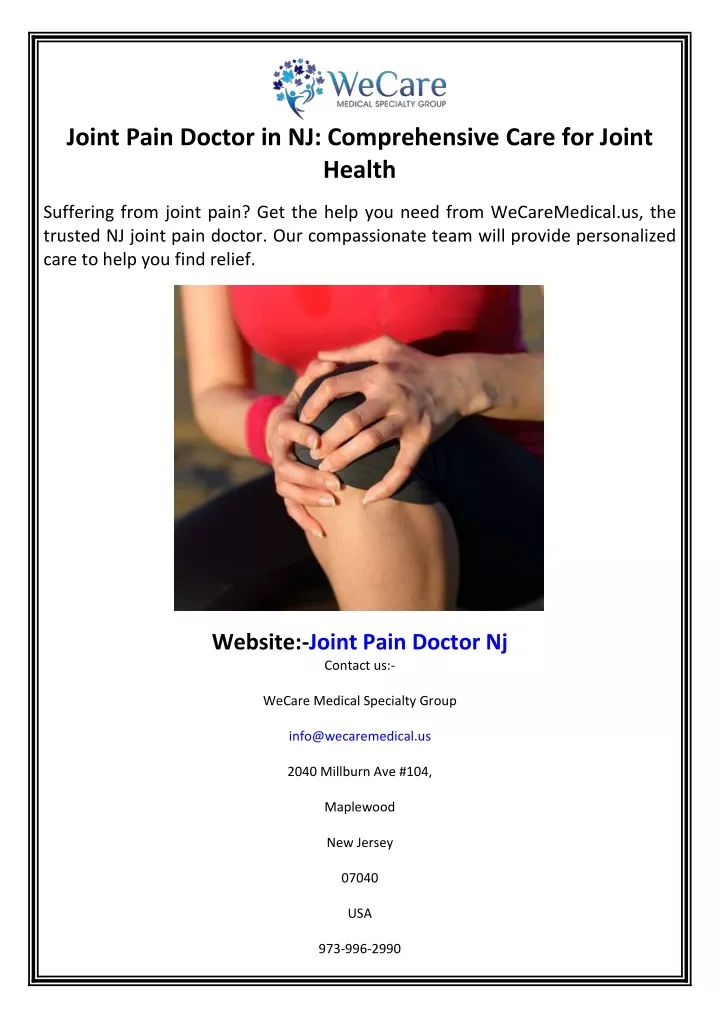 joint pain doctor in nj comprehensive care