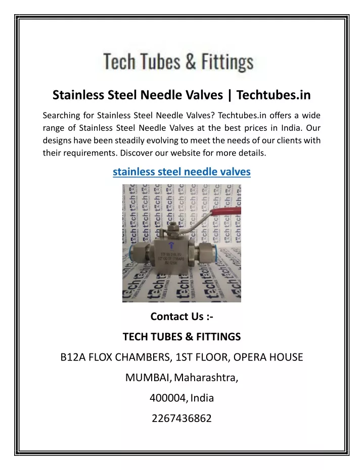 stainless steel needle valves techtubes in