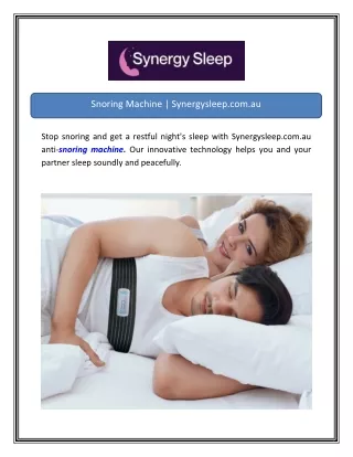 Snoring Machine Synergysleep.com.au