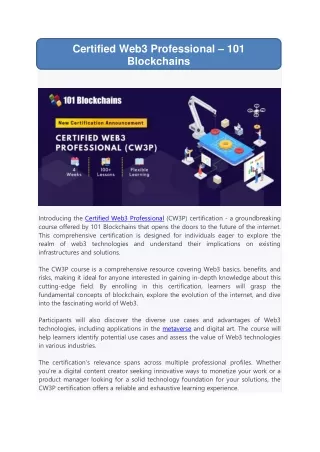 certified web3 professional 101 blockchains