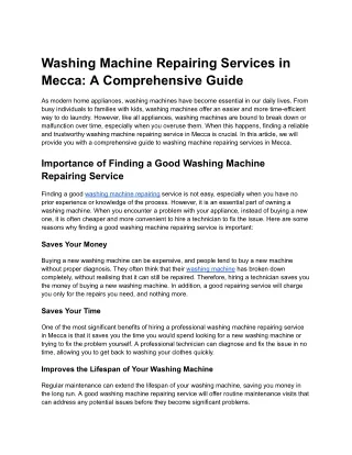 Washing Machine Repairing Services in Mecca_ A Comprehensive Guide