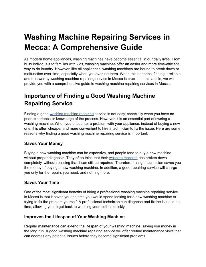 washing machine repairing services in mecca