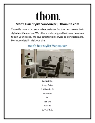 Men's Hair Stylist Vancouver Thomlife.com