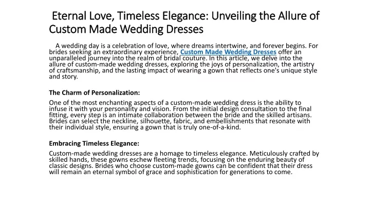 eternal love timeless elegance unveiling the allure of custom made wedding dresses
