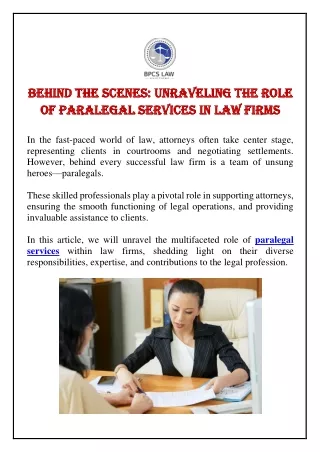 Behind the Scenes: Unraveling the Role of Paralegal Services in Law Firms