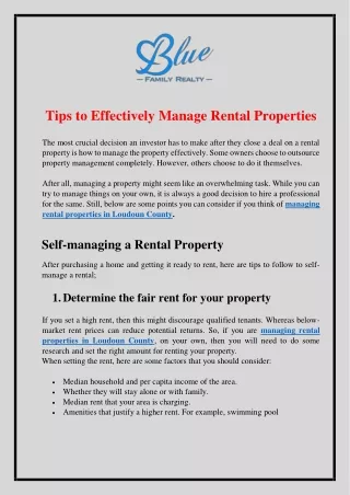 Tips to Effectively Manage Rental Properties